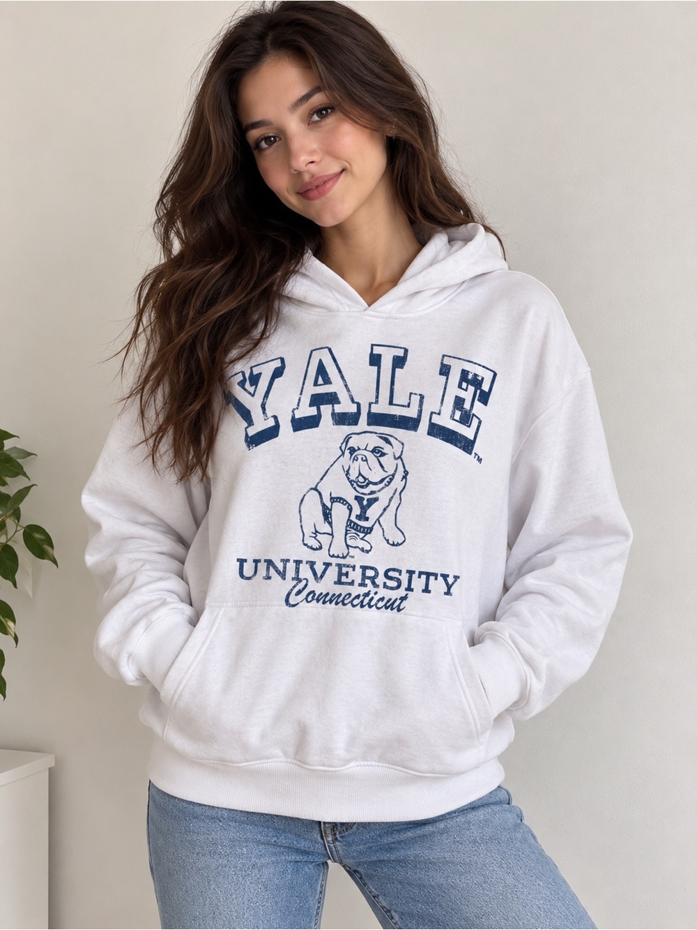 Yale University White Bulldog Graphic Pullover Hoodie Size M